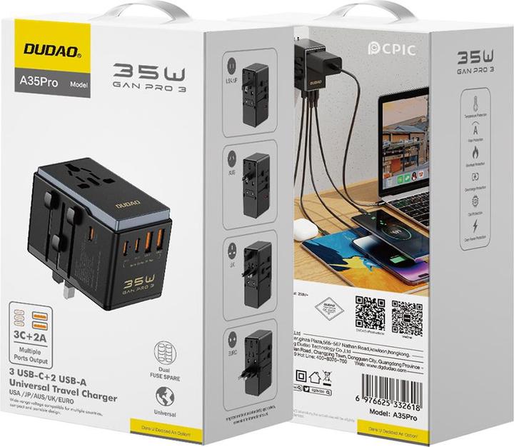 Actual product image Dudao A35 Universal Travel Adapter Black
