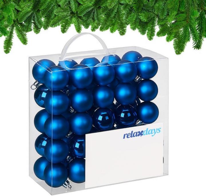 Productafbeelding Relaxdays - Weihnachtskugeln 50er Set, Blau/ Silber, 7 x 6 cm (50 -Part)