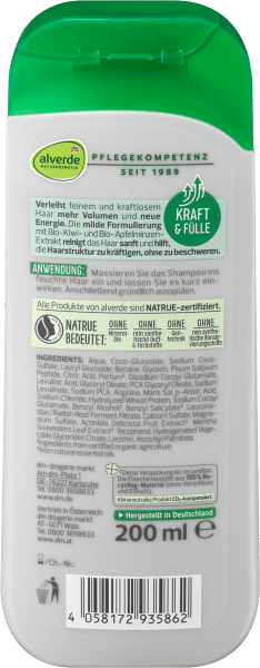 Produktbild dm alverde Volumen Bio-Kiwi Bio-Apfelminze (200 ml, Flüssiges Shampoo)