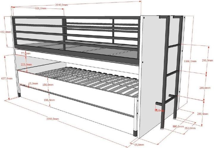 Image du produit Vipack Lit superposé Sam avec beaucoup de fonctions (90 x 190 cm, 90 x 200 cm)