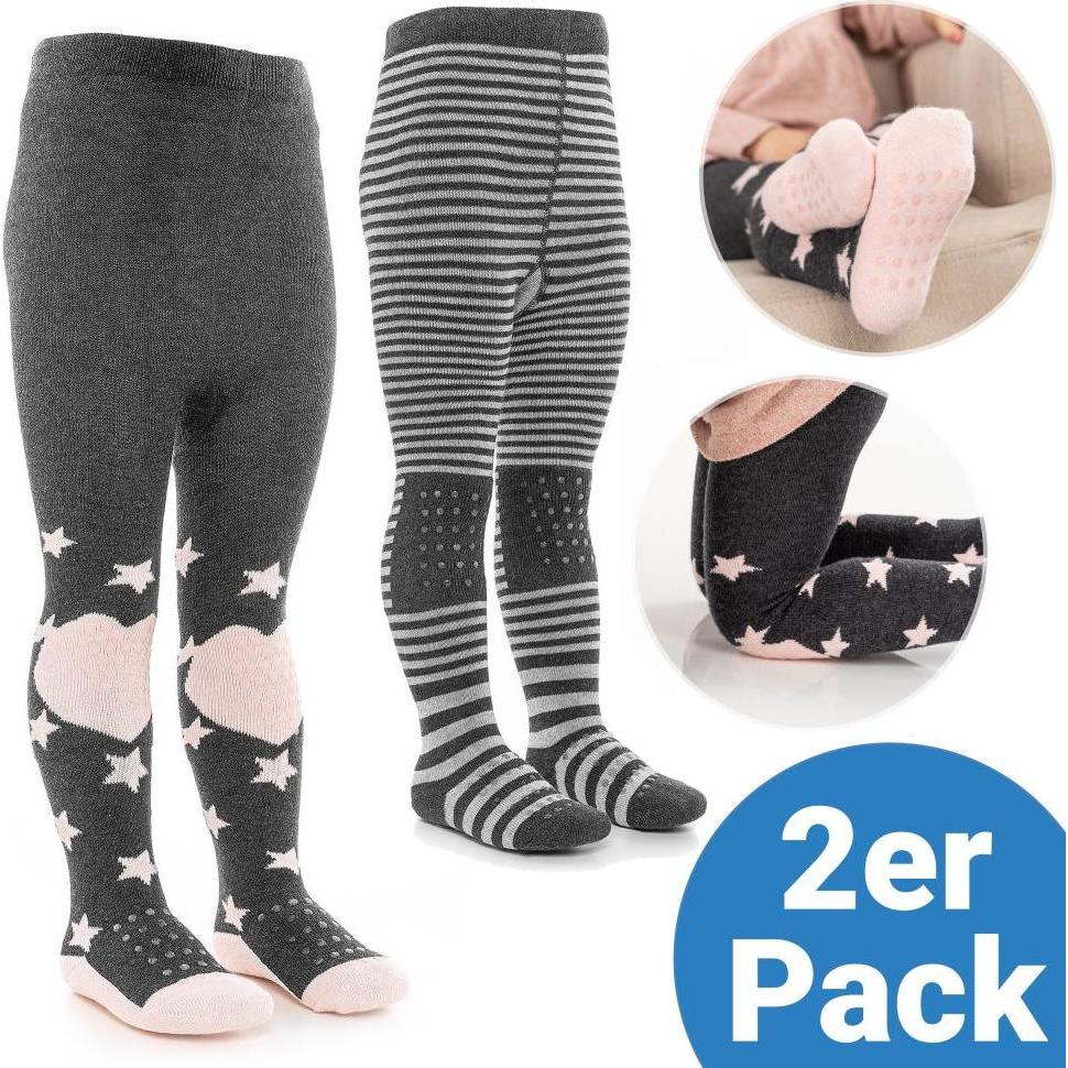 Thumbnail - La Loona, Strümpfe, Krabbel-Strumpfhose 2er Pack - Sterne Rosa + Streifen Baby-Strumpfhosen, Rosa, (86/92)