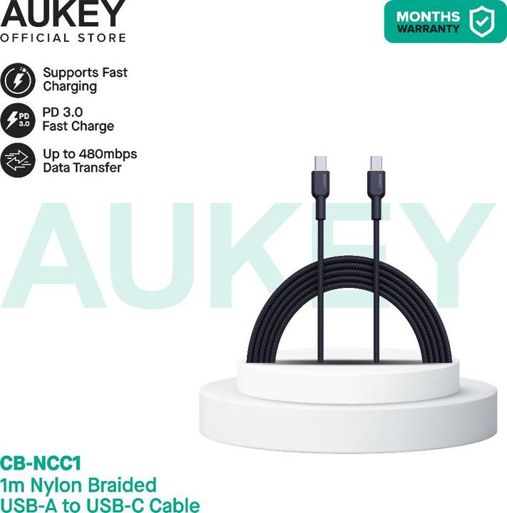 Produktbild Aukey USB-C - USB-C cable, PD 60W, 1 m (1 m, USB 3.2 Gen 1, 60 W)