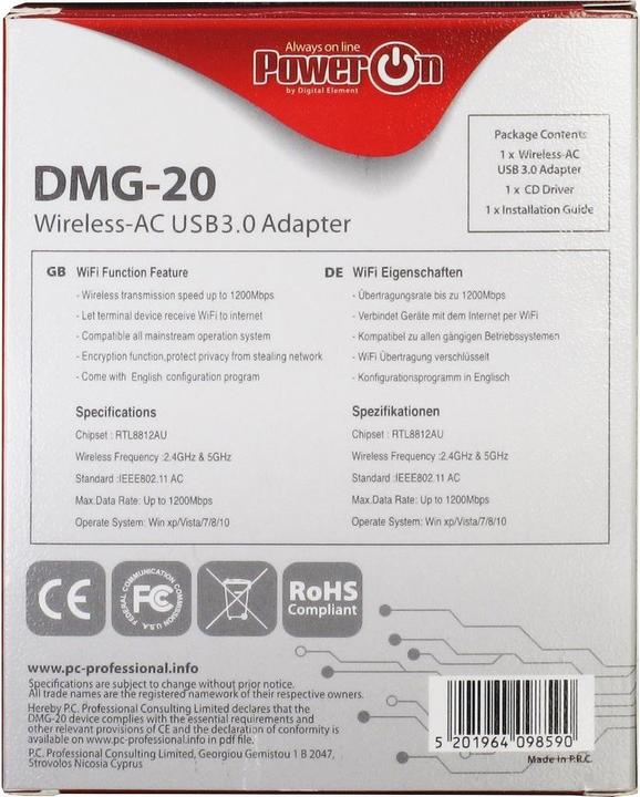 Produktbild Intertech Wireless AC 1200 Stick, USB 2.0, /, Realtek 8812AU (USB 3.0)