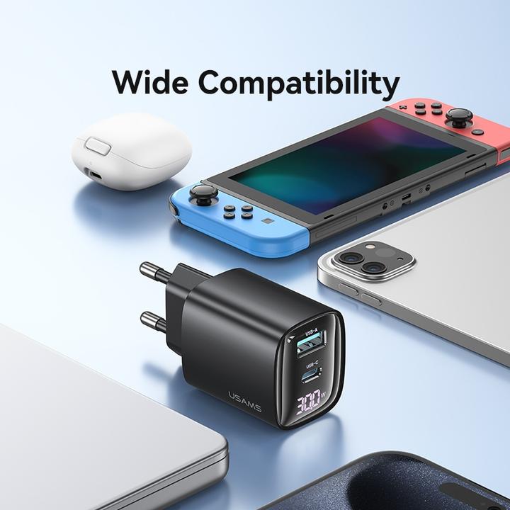 Immagine prodotto Usams Ład. siec. CC229 30W GaN USB-C/USB-A Ricarica rapida Serie XC czarny/nero CC229TC01 (30 W)