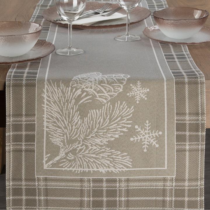 Productafbeelding Eurofirany Wandkleed tafelloper HOLLY met kerstmotief en decoratieve vierkante rand, 45 x 100 cm (50 x 90 cm)