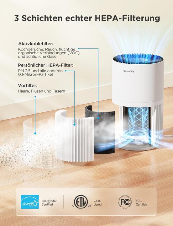 Produktbild GoveeLife Mini-Luftreiniger H7127 mit HEPA Smart Filter & App-Steuerung (35 m²)