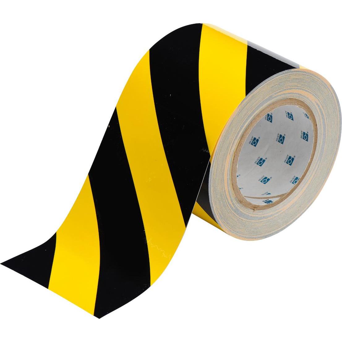 Brady, Klebeband, B-514, ToughStripe, Bodenmarkierbänder, Polyester, schwarz/gelb, 101,6mm x 30m (104377) (101.60 mm)