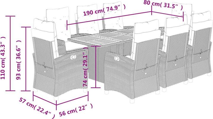 Produktbild vidaXL Garten Essgruppe (190 x 80 x 74 cm)
