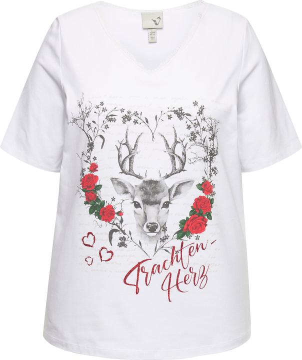 Image du produit Ulla Popken T-Shirt, Trachtenherz, Classic, V-Ausschnitt mit Spitze, Halbarm (46, 48)