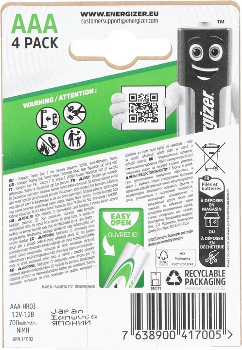 Produktbild Energizer Recharge Power Plus (4 Stk., AAA / LR03 / Micro / R03 / AM4 / MN2400 / KR03, 700 mAh)