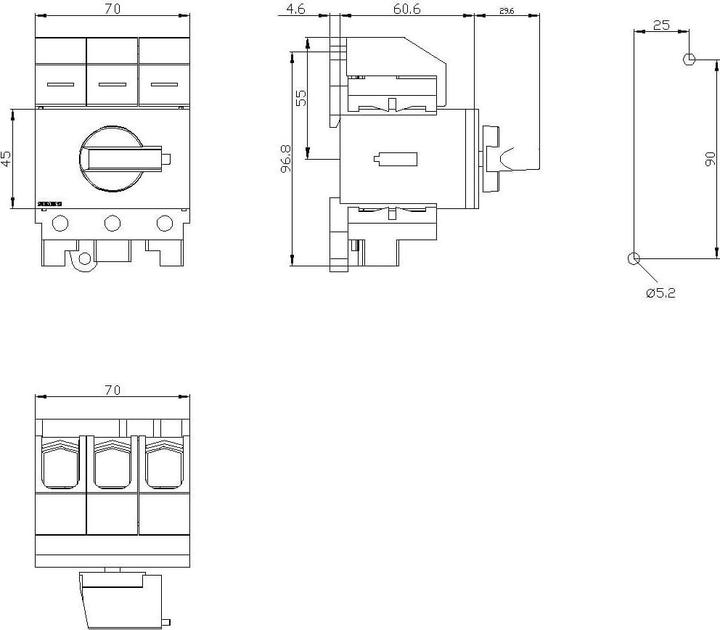 Produktbild Siemens Hauptschalter 63A 3p IP00 Einb Wart/Rep 3LD5200-0TK11