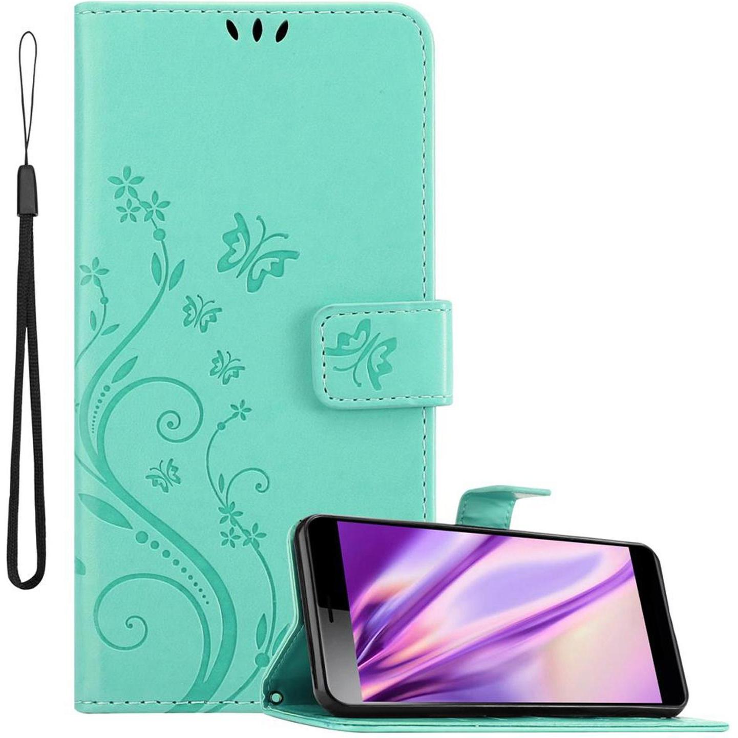Cadorabo Flower Book Cover (Sony Xperia L3), Smartphone Hülle, Türkis