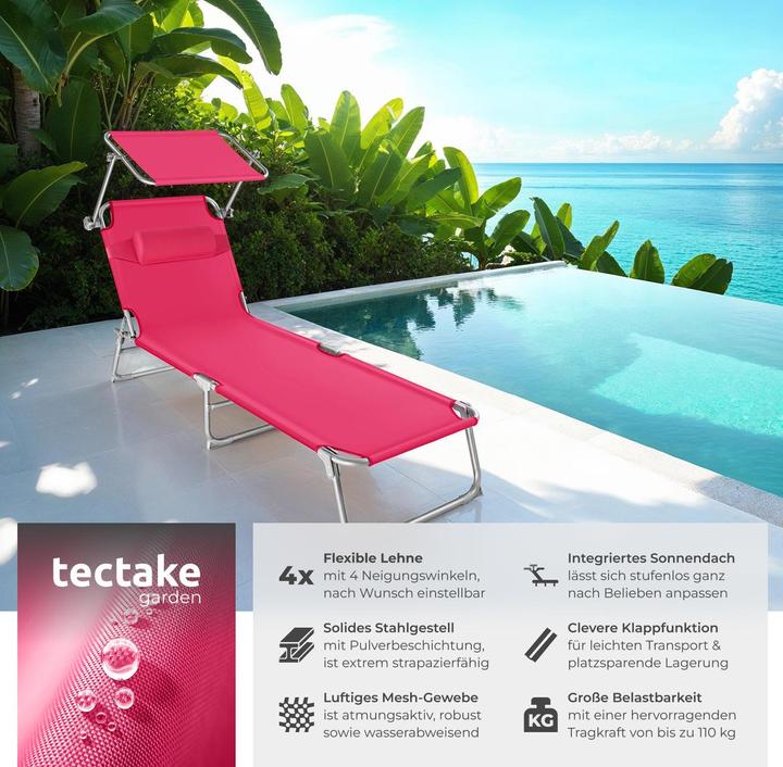 Produktbild tectake 2 Gartenliegen 4-stufig mit Kopfpolster (161 cm)