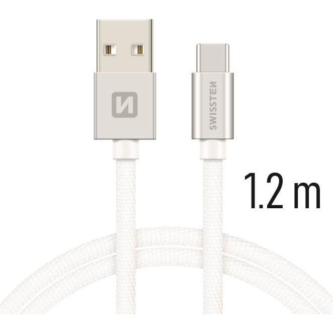 Swissten Datenkabel Textil USB / USB-C 1.2 M (1.20 m, USB 3.2 Gen 1), USB Kabel