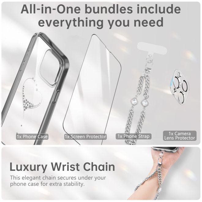 Immagine prodotto Kingxbar Custodia in silicone Wish Series con cristalli per iPhone 15 Pro - argento (Apple iPhone 15 Pro)