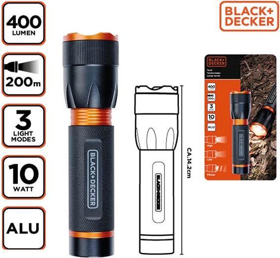 Immagine prodotto Black & Decker Torcia LED 10W 400Lm 200m di proiettore (14.20 cm)
