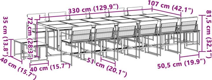Produktbild vidaXL Garten Essgruppe (330 x 107 x 72 cm)