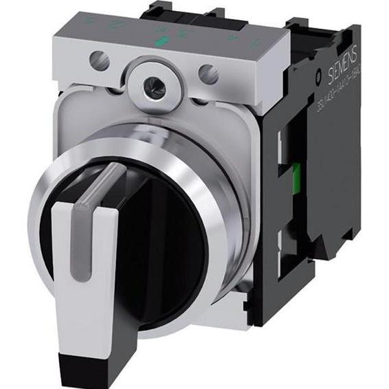 Siemens Selector switch 22mm black I-O-II 1NO1NO, Taster + Schalter, Weiss
