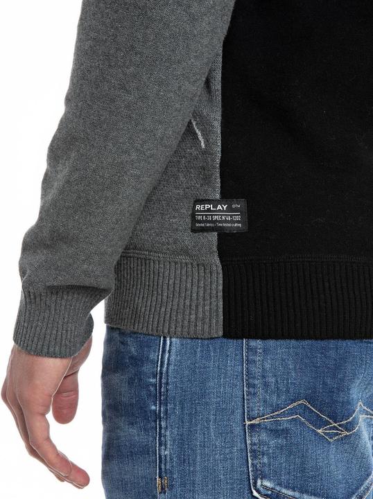 Actual product image Replay Herentrui regular fit, 010 Jacquard Grey Mel/Black/Whithe, XL (XL)