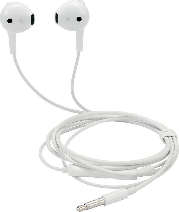 Actual product image Deltaco E130 Semi-in-ear earbuds, answer button, 3.5mm, mic, white (Cable)
