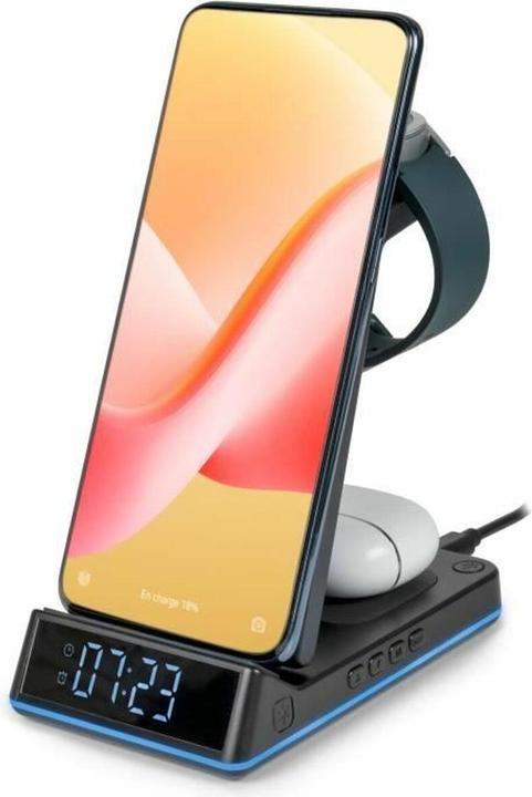 Actual product image Bigben CL750IS sw 4-in-1 charging station clock,night light,3xinduction,1xUSB,Android