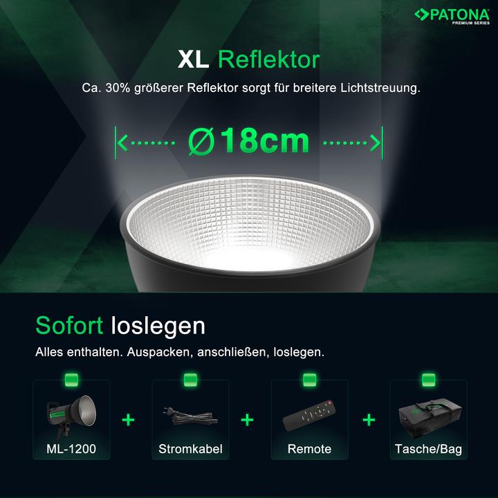 Actual product image Patona Premium LED professionelles Fotolicht Videolicht LED 120W COB ML-1200 inkl. Tragetasche (Video light)