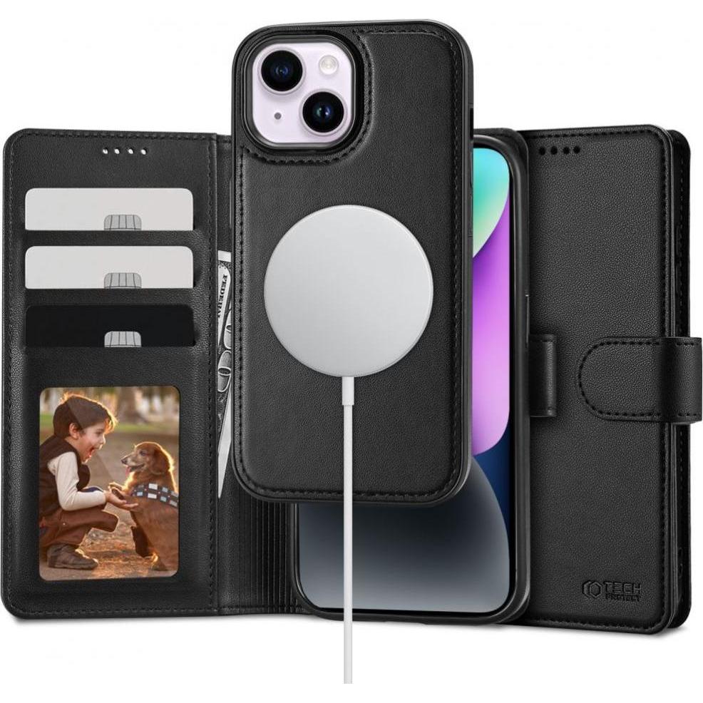 Tech-Protect Wallet MagSafe case for iPhone 14 - black (Apple iPhone 14), Smartphone Hülle, Schwarz