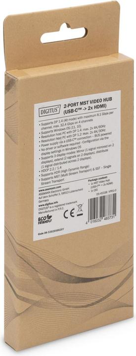 Image du produit Digitus Hub vidéo 2 ports USB-C->2x HDMI noir (USB-C, 0.50 cm)