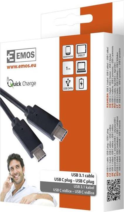 Immagine prodotto Emos Cavo USB 3.1 C maschio - USB 3.1 C maschio 1m, nero (1 m, USB 3.1, 60 W)