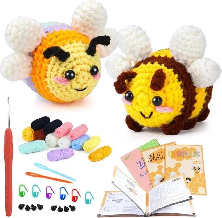 Actual product image Activity Board Little Bee crochet set for beginners with video tutorial cotton knitting yarn yarn plastic needles