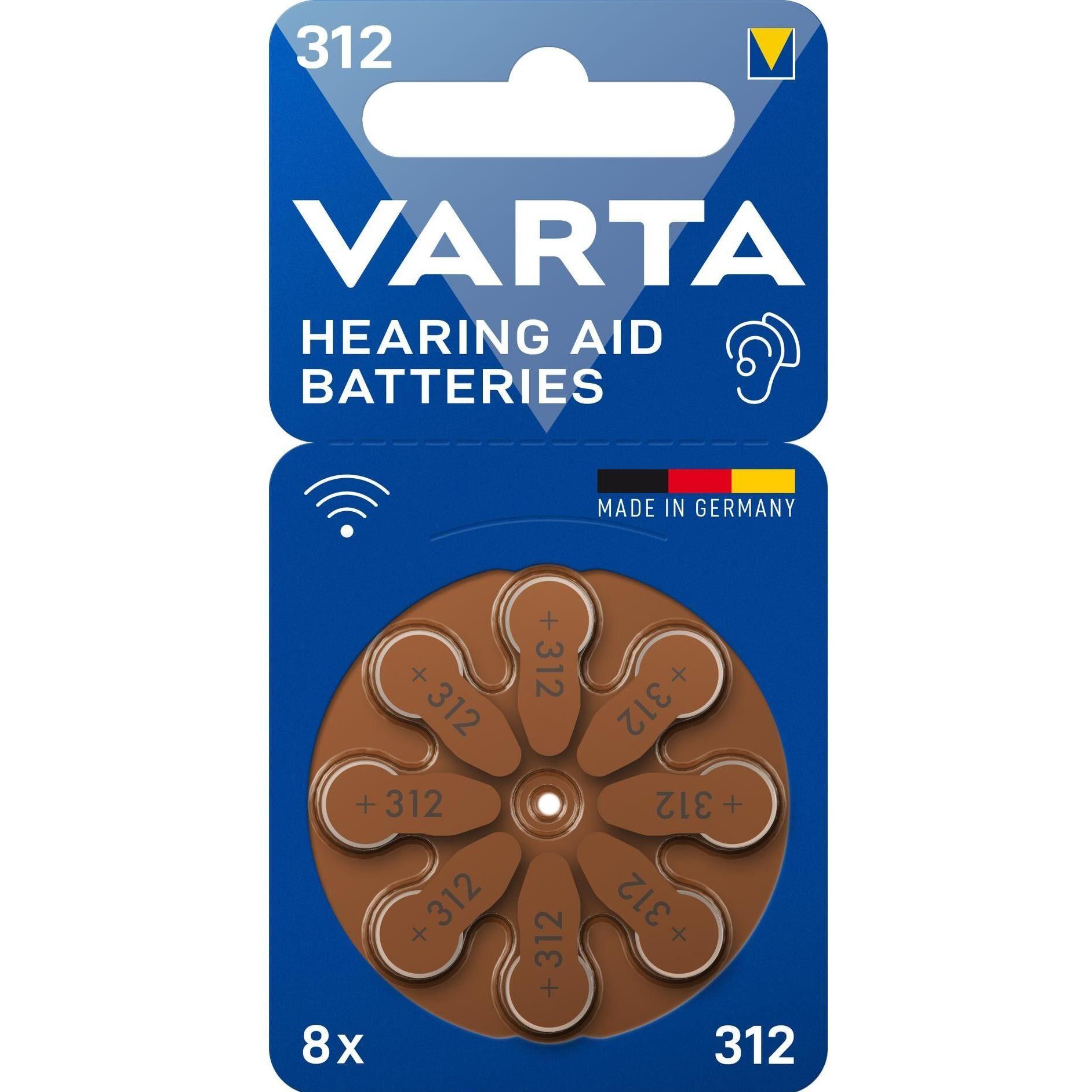 Varta Batteria per apparecchi acustici (8 pz., A312, 180 mAh), Batterie + pile