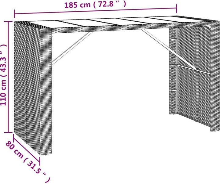 Produktbild vidaXL Bartisch mit Glasplatte (185 x 80 x 110 cm)