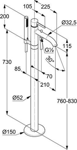 Produktbild Kludi WF BOZZ und Brause-Einhandmischer Standmont. f freist. Wannen ma-sw