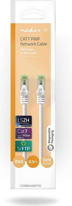 Immagine prodotto Nedis CCGB85420WT05 Cavo Cat 7 PiMF RJ45 Plug Plug RJ45 0,50 m Round LSZH White Box (S/FTP, CAT7, 0.50 m)