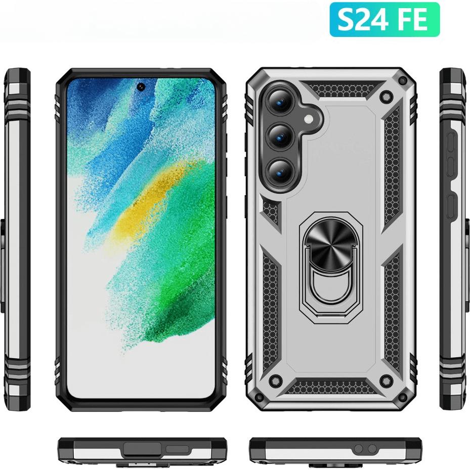 Thumbnail - Cover-Discount FE - Robustes Back Cover mit Kickstand (Samsung Galaxy S24 FE), Smartphone Hülle, Silber