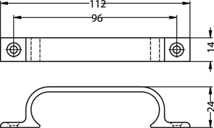 Actual product image Hermeta Handle Projection 21 mm Length 112 mm Width 14 mm Aluminium black Number of holes 2