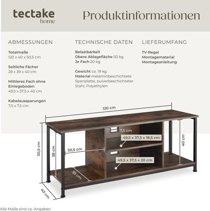 Image du produit tectake TV-Regal (120 x 40 x 50.5 cm)