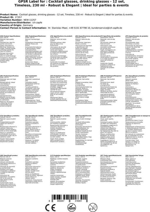 Produktbild Utopia Martiniglas Timeless 23cl Ø12xH17 cm,12 stk/krt (2.30 dl, 12 x, Martini Gläser)