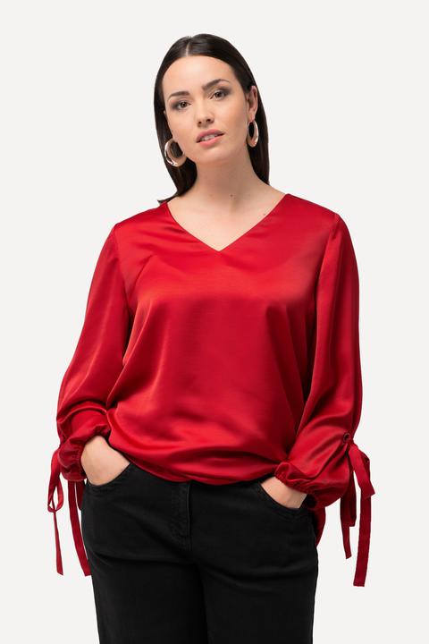 Produktbild Ulla Popken Bluse, V-Ausschnitt, A-Linie, Zierschleife, Ballonärmel (46, 48)