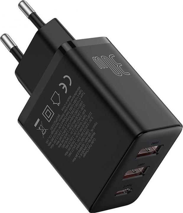Produktbild Baseus Cube, 30W, 3A, 1 x USB-C - 2 x USB-A, schwarz (30 W, 3 Ports)