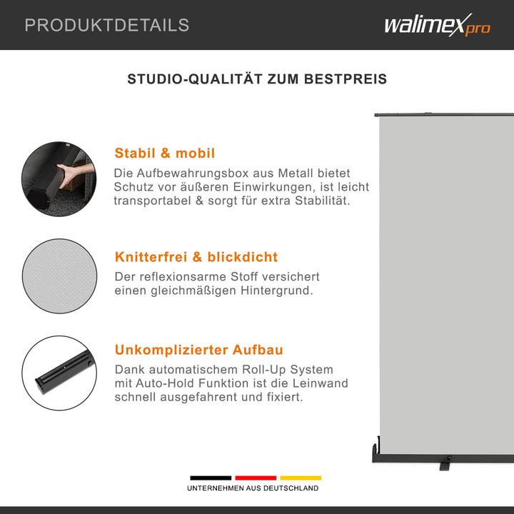 Produktbild Walimex pro Roll-up Panel Hintergrund grau 210x220 (210 cm, 226 cm)