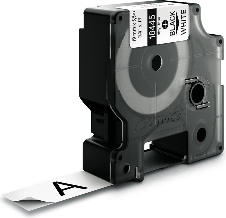 Dymo Rhino vinyl tape, zwart (1.90 cm, Wit)