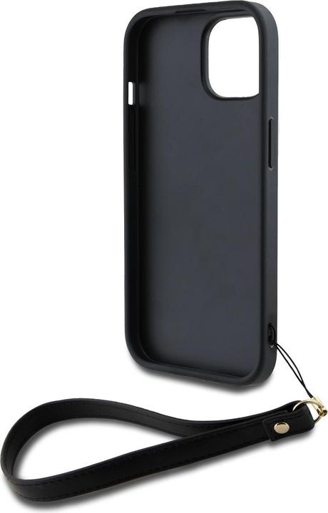 Actual product image DKNY PU Leather Stack Logo Wrist Strap Case for iPhone 13 Black (Apple iPhone 13)