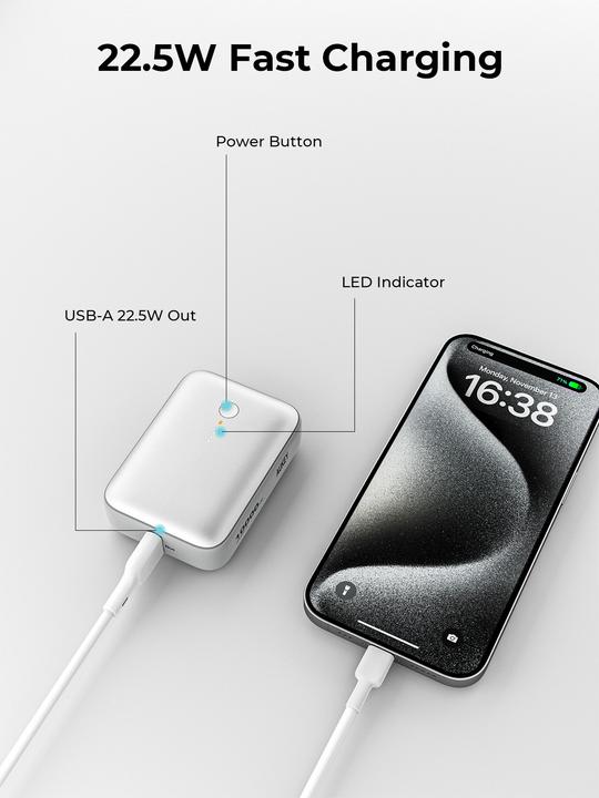 Produktbild Aukey Spark Mini 10000, 20W, PD,QC PB-Y55 WH Powerbank,White,USB-C,USB-A (10000 mAh, 20 W)