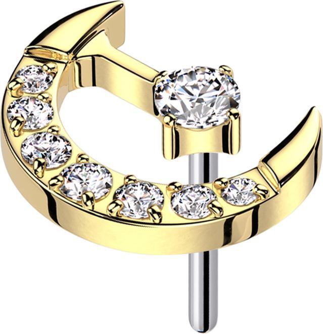 Actual product image Star Piercing Threadless crescent moon gold-plated crystals silver centred crystal silver (without brass, Titanium)