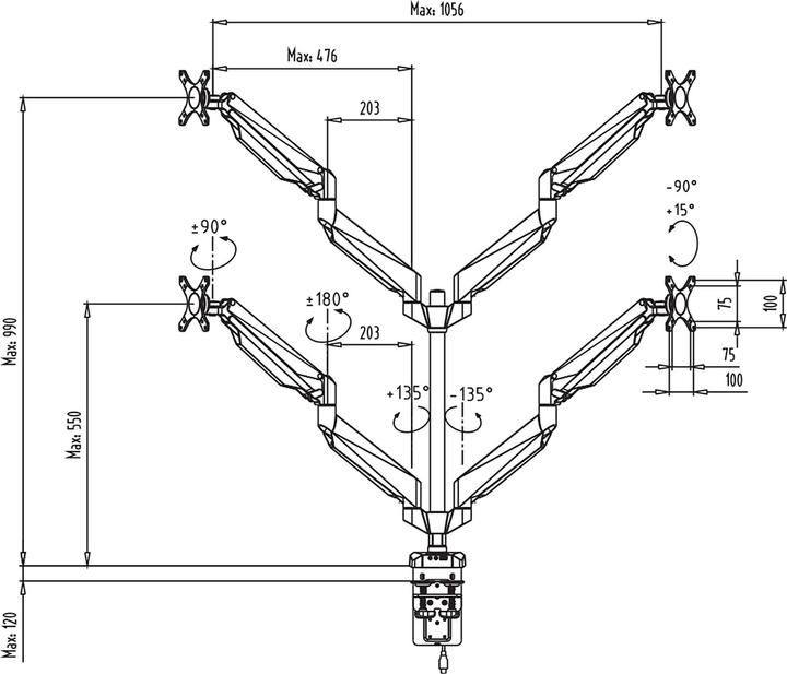 Immagine prodotto tectake Supporto da tavolo per 4 schermi (Tavolo, 32")