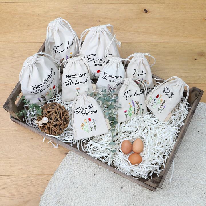 Image du produit Papierdrachen Pâques Sacs en lin - 6 pièces - Fleurs - Set 1 (Pochette cadeau, 6 x)