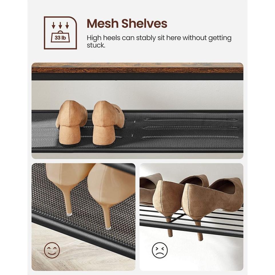 Songmics, Guardaroba + Appendiabiti, Kleiderständer Garderobe mit Spiegel Sitzbank Vintagebraun