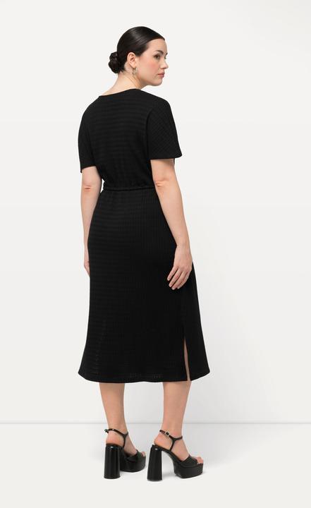 Produktbild Ulla Popken Midikleid, Strukturjersey, V-Ausschnitt, Halbarm (60)