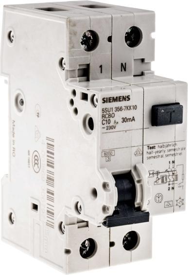 Actual product image Siemens RCBO 1P+N Pole Type A 30mA 6kA C 10A